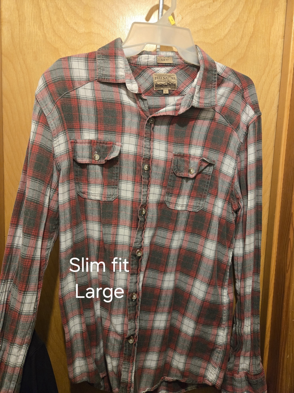Men’s Slim Fit Red & Gray Plaid Shirt - Large